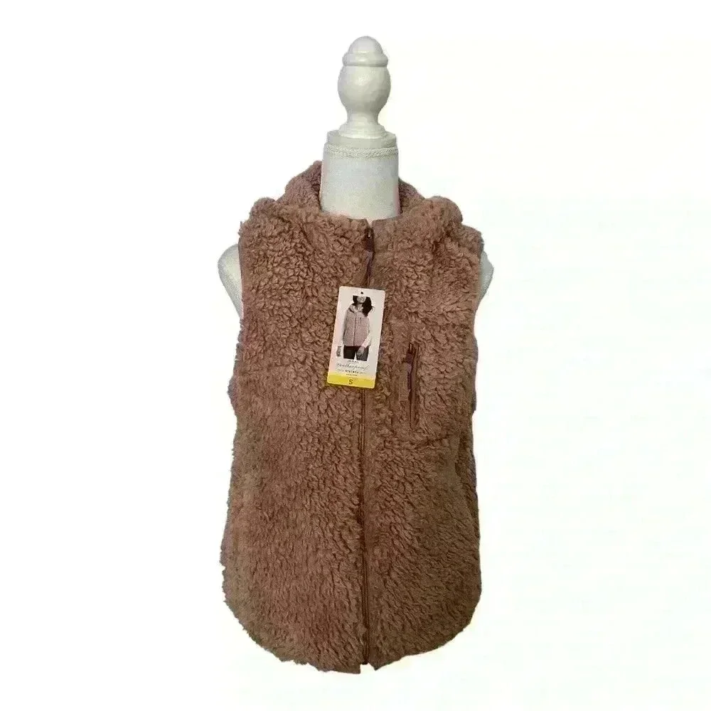 Weatherproof Vintage NWT Ladies' Comfy Teddy Bear Vest Blushing Pink Size S